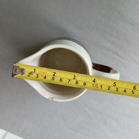 Oxford Stoneware 4.5" mini pitcher VTG 1940s Snow Flower brown cream well loved - Picture 9 of 9